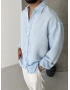 Buz Mavi Çizgili Modal Oversize Gömlek