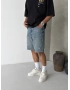 Mavi Yırtık Denim Bol Kalıp Şort