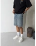 Mavi Yırtık Denim Bol Kalıp Şort