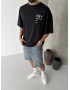 Siyah Mask Baskılı Oversize T-shirt