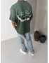Haki Yıkamalı Baskılı Oversize T-shirt