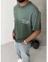 Haki Yıkamalı Baskılı Oversize T-shirt