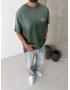 Haki Yıkamalı Baskılı Oversize T-shirt