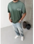 Haki Yıkamalı Baskılı Oversize T-shirt