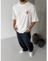 Beyaz Etnik Minimal Baskılı Oversize T-shirt