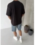 Siyah Etnik Minimal Baskılı Oversize T-shirt