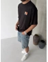 Siyah Etnik Minimal Baskılı Oversize T-shirt