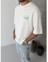 Beyaz Freeu Baskılı Oversize T-shirt