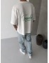 Beyaz Freeu Baskılı Oversize T-shirt
