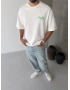 Beyaz Freeu Baskılı Oversize T-shirt