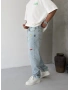Buz Mavi Cebi Nakışlı Baggy Jean