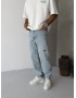 Buz Mavi Cebi Nakışlı Baggy Jean