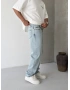 Buz Mavi Cebi Nakışlı Baggy Jean