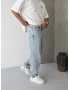Buz Mavi Cebi Nakışlı Baggy Jean