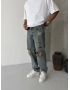 Eskitme Mavi Yırtık Cebi Nakışlı Baggy Jean