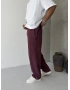 Bordo Yıkamalı Şerit Detay Baggy Eşofman