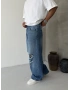 Mavi Yırtık Süper Baggy Jean