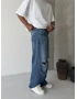 Mavi Yırtık Süper Baggy Jean