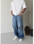 Mavi Yırtık Süper Baggy Jean