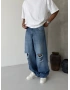 Mavi Yırtık Süper Baggy Jean