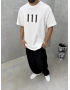 111 Beyaz Baskılı Oversize T-Shirt
