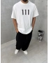 111 Beyaz Baskılı Oversize T-Shirt