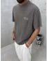 Kahve Yıkamalı Wait Baskılı Oversize T-Shirt