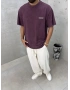 Bordo Yıkamalı Wait Baskılı Oversize T-Shirt