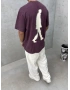 Bordo Yıkamalı Wait Baskılı Oversize T-Shirt