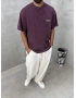Bordo Yıkamalı Wait Baskılı Oversize T-Shirt