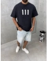 111 Siyah Baskılı Oversize T-Shirt