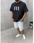 111 Siyah Baskılı Oversize T-Shirt