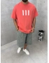 111 Turuncu Baskılı Oversize T-Shirt