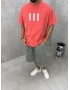111 Turuncu Baskılı Oversize T-Shirt