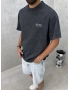 Siyah Yıkamalı Wait Baskılı Oversize T-Shirt