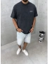 Siyah Yıkamalı Wait Baskılı Oversize T-Shirt