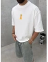 Beyaz Minimal Baskı Boxy T-Shirt