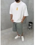 Beyaz Minimal Baskı Boxy T-Shirt