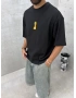 Siyah Minimal Baskı Boxy T-Shirt