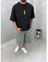 Siyah Minimal Baskı Boxy T-Shirt