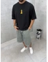 Siyah Minimal Baskı Boxy T-Shirt
