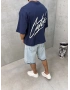 Lacivert Yıkamalı Boxy Fit T-Shirt