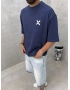 Lacivert Yıkamalı Boxy Fit T-Shirt