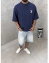 Lacivert Yıkamalı Boxy Fit T-Shirt