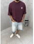 Bordo Yıkamalı Boxy Fit T-Shirt