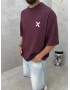 Bordo Yıkamalı Boxy Fit T-Shirt