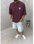 Bordo Yıkamalı Boxy Fit T-Shirt