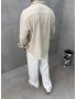 Krem Keten Oversize Nakış Gömlek