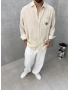 Krem Keten Oversize Nakış Gömlek