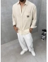 Krem Keten Oversize Nakış Gömlek